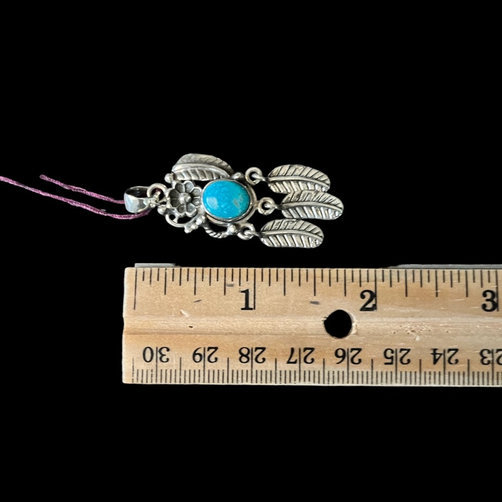 Sterling Silver Southwestern Blue Turquoise Pendant - Picture 4 of 10